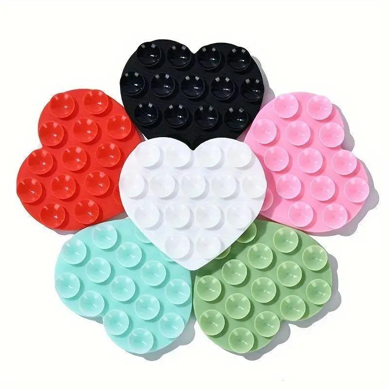 Heart-Shaped Silicone Suction Cup Holder - No-Drill Strong Adhesive Multi-Color Phone Stand for Home, Desk, Bathroom, Kitchen - Hands-Free Viewing & Video Calls, Decorative Accessory, Playful Design, Robust Construction, Durable Suction Cups, Bathroom