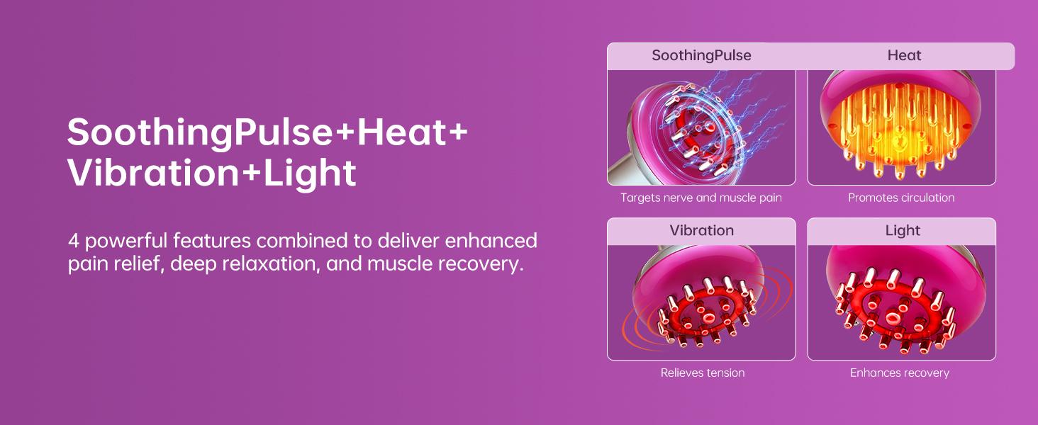 Deep Tissue Massager for Sciatica & Back Pain Relief - Electric Pulse Device with Heat, Vibration, Red Light Therapy for Leg, Hip & Nerve Pain, Portable (Purple) Muscle Relaxation Adjustable Durable
