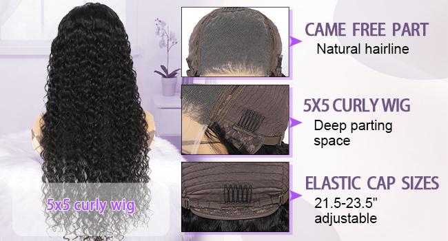 5X5 Water Wave Lace Closure Wigs Human Hair Upgraded Glueless Wig Wear And Go Glueless Wigs Human Hair Pre Plucked Pre Cut Ready to Wear Glueless HD Lace Front Wigs for Women 180% Density