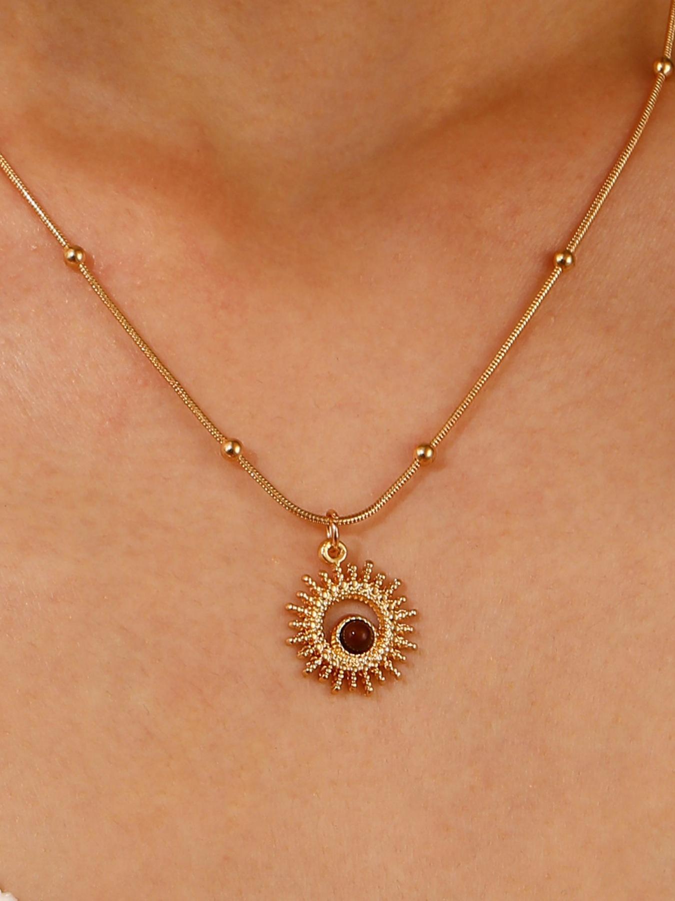 Meleard Tiger Eye Stone Necklace, High-End Unique Shirt Accessory Vintage Pendant Necklace, Suitable for Daily Wear