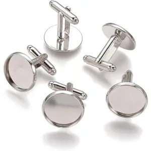 20pcs Brass Men's Cufflinks Cuff Button Cabochons Frame Tray Bezel Cufflink Blanks Setting Tray: 16mm/0.63inch Platinum for Cufflinks Gift for Groom Husband Father