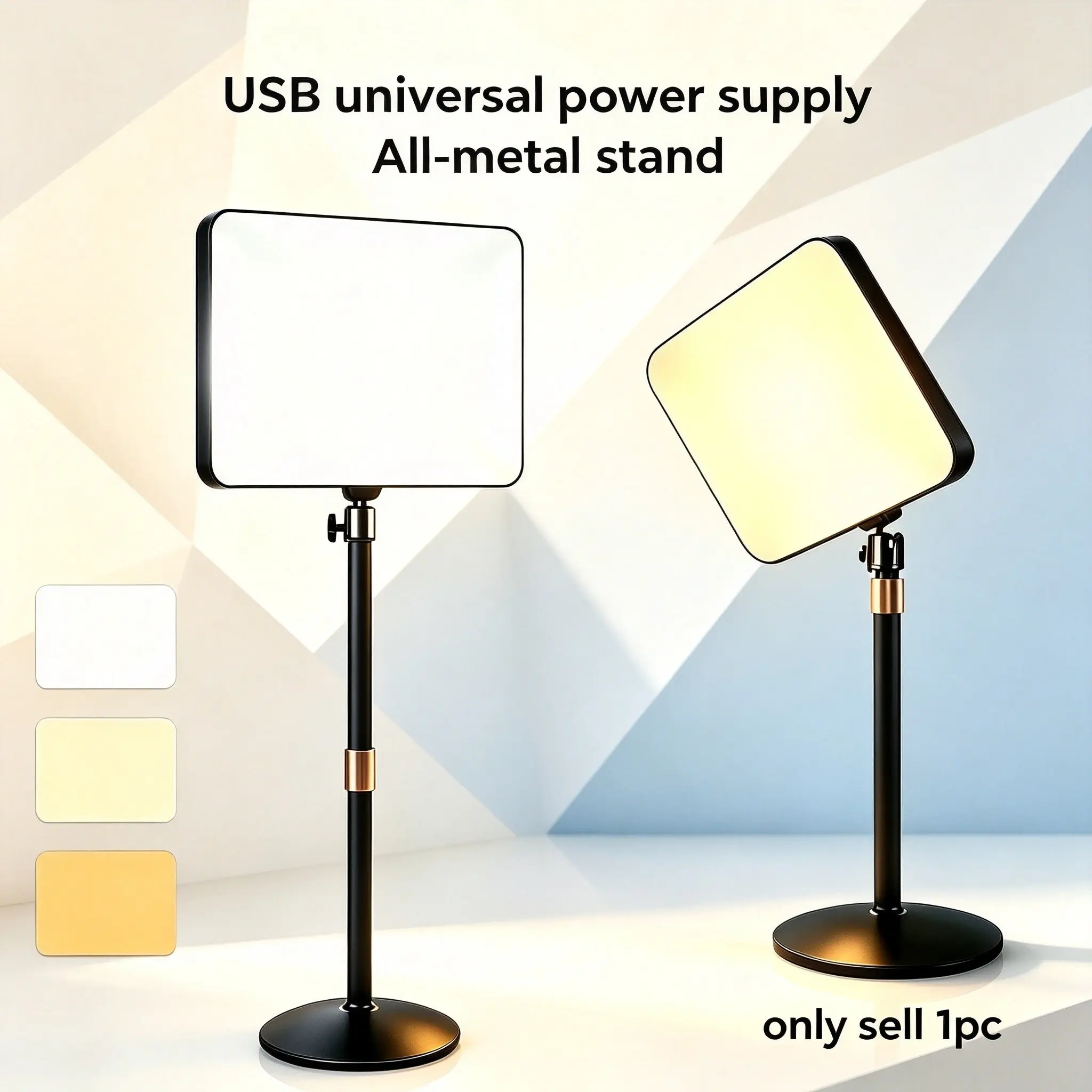 Heavy-Duty Base LED Panel Light, Adjustable Stand with Knob Lock Mechanism, Ideal for Live Streaming, Product Photography, Beauty Lighting
