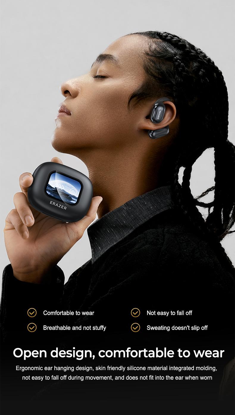 ERAZER OWS Touch Screen Earphone Bluetooth 5.4 Wireless Headphones oise Canceling TF Card Headset HIFI Stereo Full-Color Display Multifunctional Earbuds With Mic