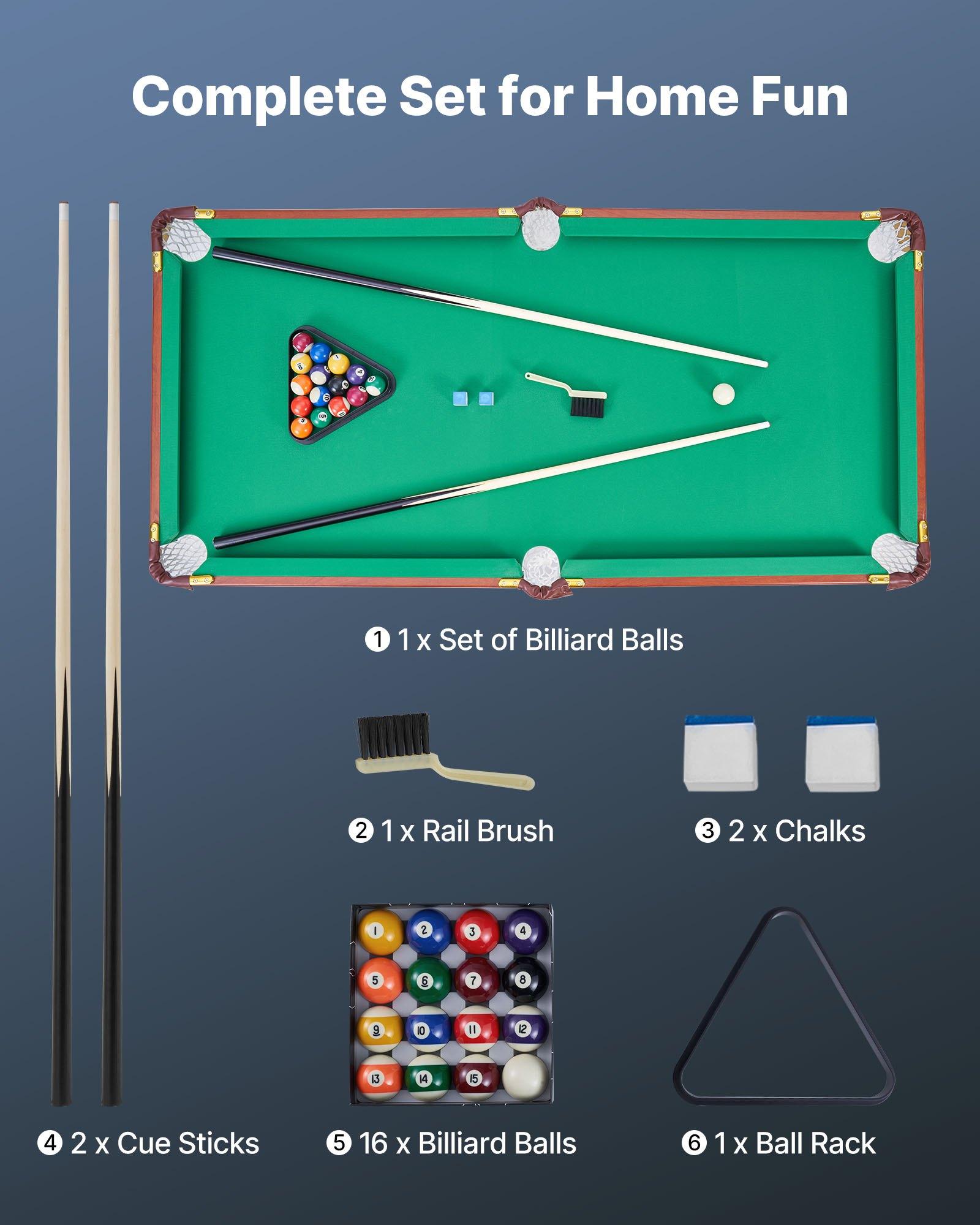 fathersdaygift VEVOR Folding Pool Table, 4.5 ft Portable Billiards Tables, Foldable Space-Saving Entertainment Game Set Includes Ball, Cue, Rack, Chalk, Brush, Brown with Bule Cloth, for Family Use, Recreation Room