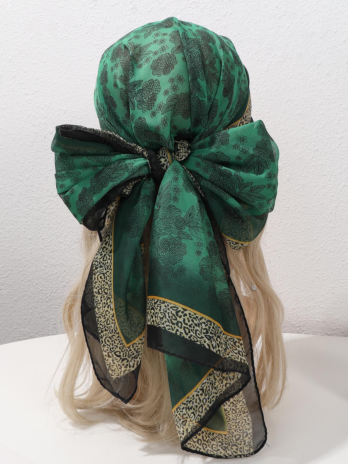 New Leopard Chain Pattern Scarf Shawl, Women's Sun Protection Silk Scarf, Long Wrap Beach Travel Outdoor Accessory, Fashion Headband