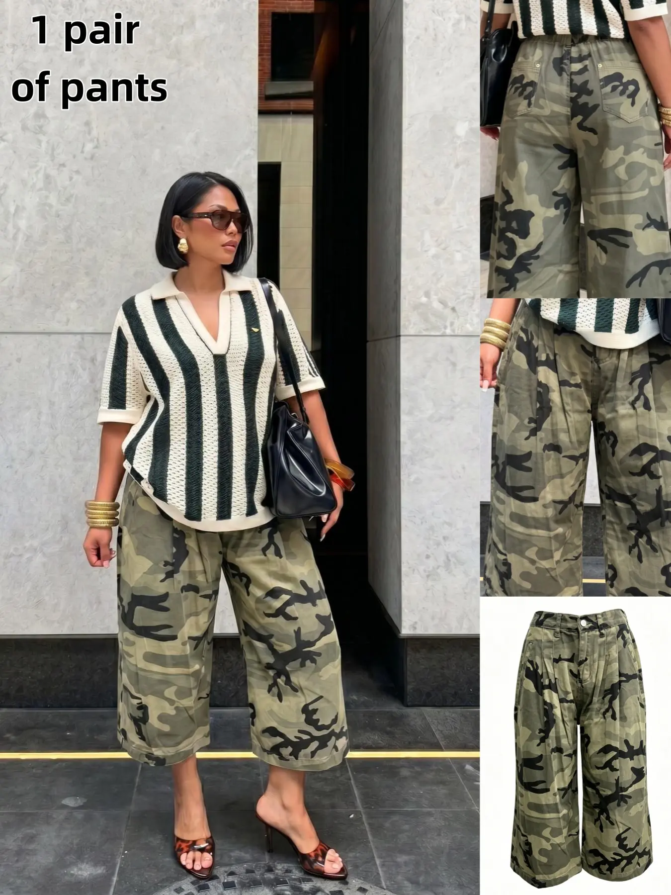 Women's Streetwear Cargo Wide Leg Pants, High Waist Slimming Fashion Casual Loose Fit Midi Jeans, Trendy Tie Dye All-Season Bottoms