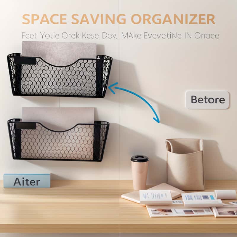 Magnetic File Holder, Pocket Magnetic File Organizer, No Drilling Magnet Paper, Mail Sorter, Magazine Basket, Fridge Cabinet, Office Classroom Wall Storage Rack, Office Desk Accessories