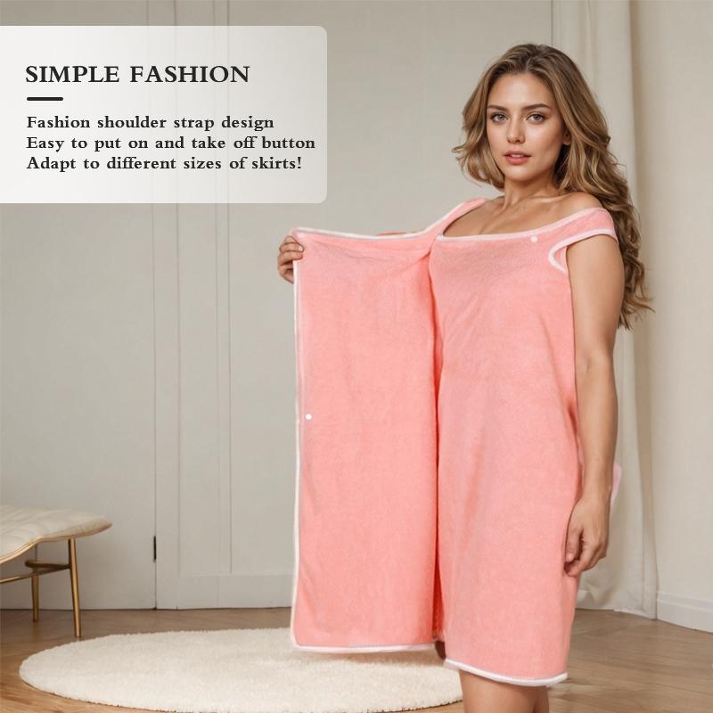 Plus Size Women's Solid Color Bathrobe, Absorbent Quick-Dry, Adjustable Wide Shoulder Straps, Available in Four Sizes, Can Be Used as Towel