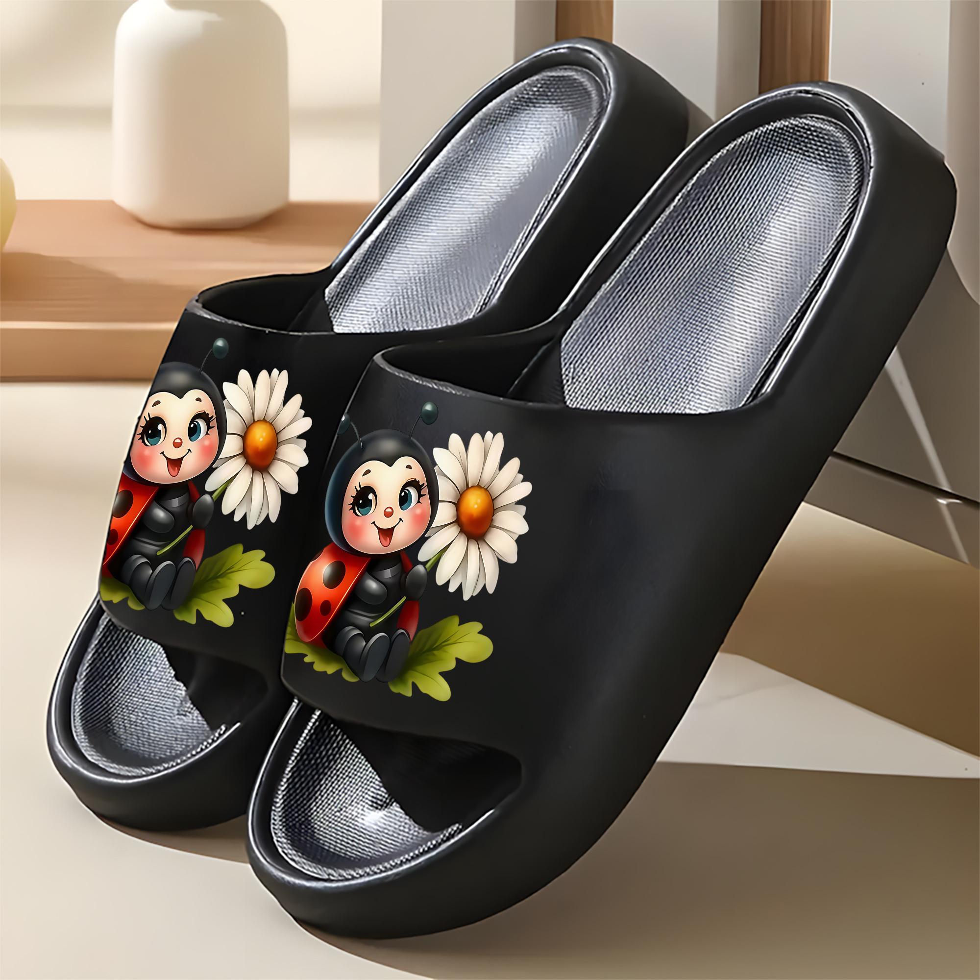 1 pair of new unisex slippers, ladybug and daisy design, indoor/outdoor slippers, holiday gift slippers, women's home slippers, room slippers, birthday gift slippers, casual slippers, summer EVA slippers, bathroom slippers, beach slippers