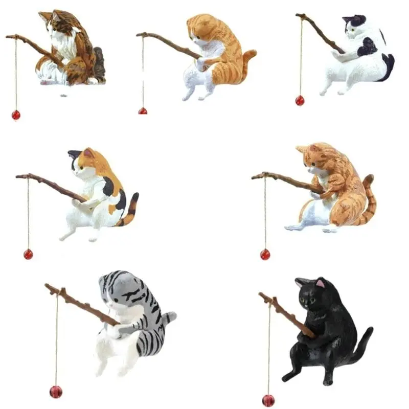 Fishing Cat Ornaments Fish  Landscaping Aquarium Decoration Mini Cat Statue Fish  Accessories Household Supplies