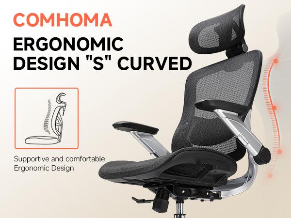 GTplayer Big and Tall Ergonomic Mesh Office Chair, High Back Home Desk Chair Computer Gaming Chair with Headrest, Flip-Up Arms, 90-125° Tilt Lock and Wide Cushion, Task Chair