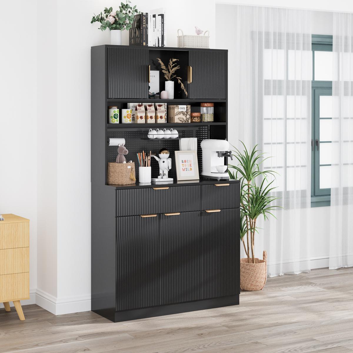 Aobtkel 73" Rectangular MDF Wood Fluted Texture Kitchen Pantry Cabinet - Single Unit with Storage, Charging Hub Station, DIY Pegboard Includes Kits, Anti-Tip Base for Living Room Microwave Stand Hutch, Black, Pantry Organization Aobtkel 73" Rectangular MDF Wood Fluted Texture Kitchen Pantry Cabinet - Single Unit with Storage, Charging Hub Station, DIY Pegboard Includes Kits, Anti-Tip Base for Living Room Microwave Stand Hutch, Black, Pantry Organization