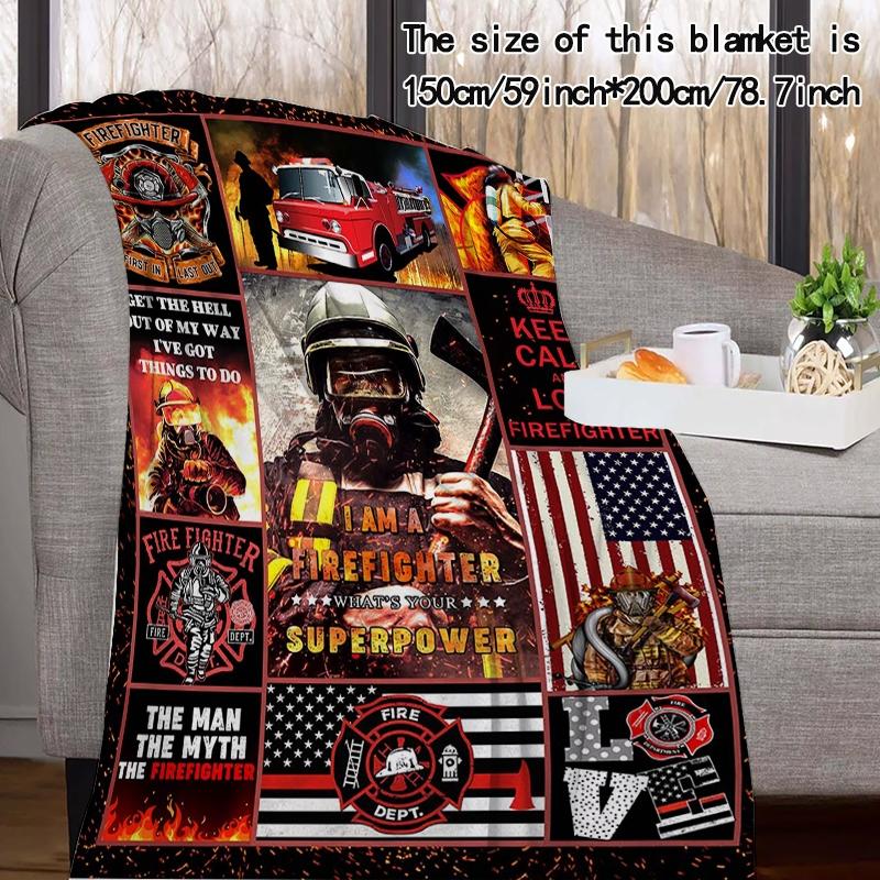 Firefighter Pattern Blanket, 1 Count Firefighter Themed Blanket, Soft Warm Throw Blanket, Air-conditioned Room Blanket, Warm Nap Blanket for Home