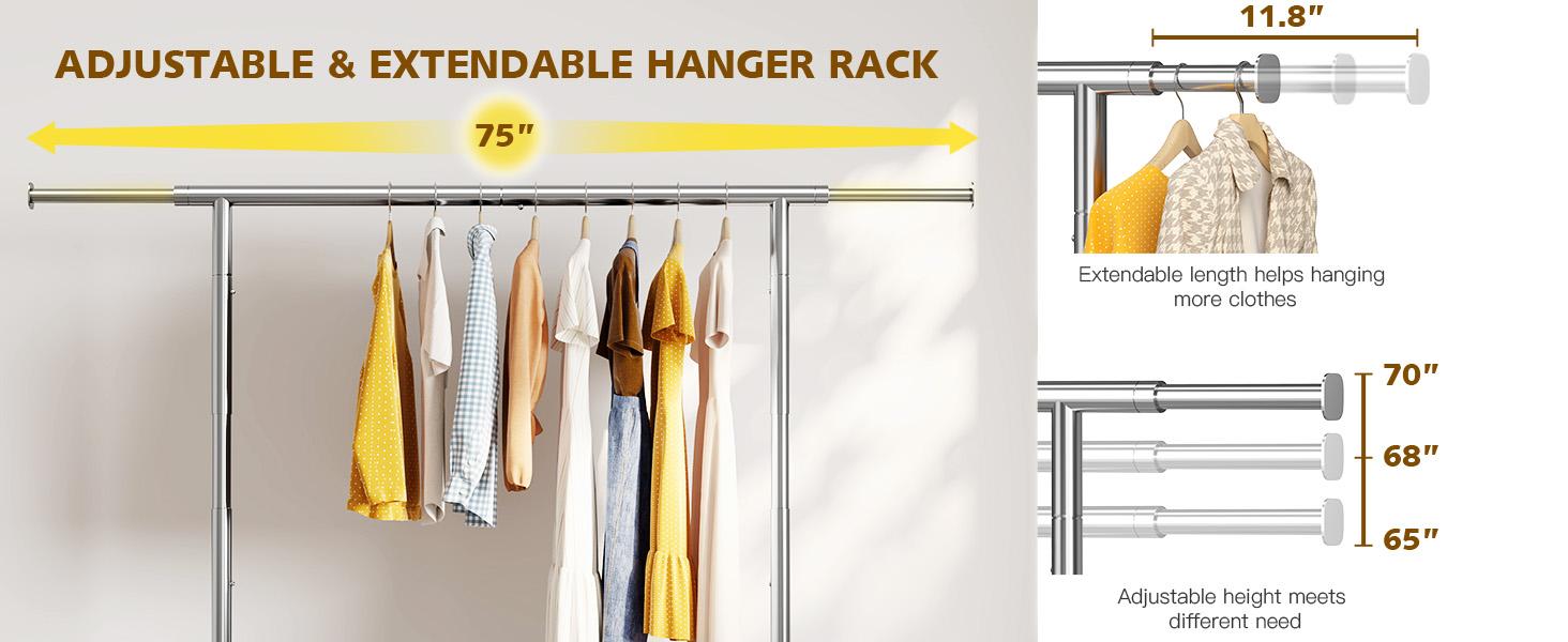 [RaybeeBrandyDay] Clothes Rack Heavy Duty Clothing Rack Load 220LBS Rolling Clothes Racks for Hanging Clothes, Commercial Garment Rack Heavy Duty Clothes Rack Collapsible ＆ Portable Clothing Rack with Wheels