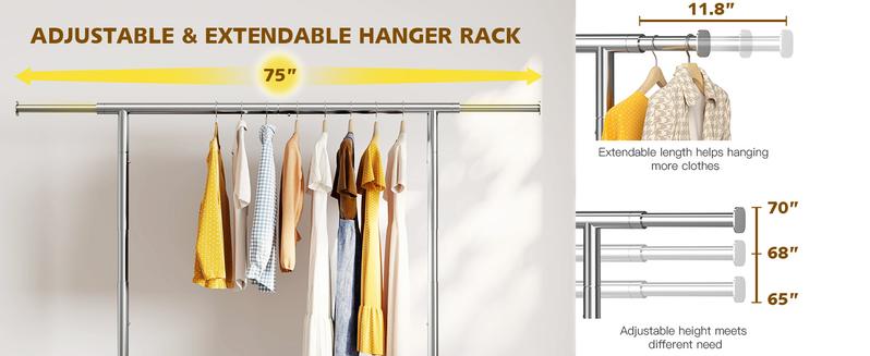 [RaybeeBrandyDay] Clothes Rack Heavy Duty Clothing Rack Load 220LBS Rolling Clothes Racks for Hanging Clothes, Commercial Garment Rack Heavy Duty Clothes Rack Collapsible ＆ Portable Clothing Rack with Wheels