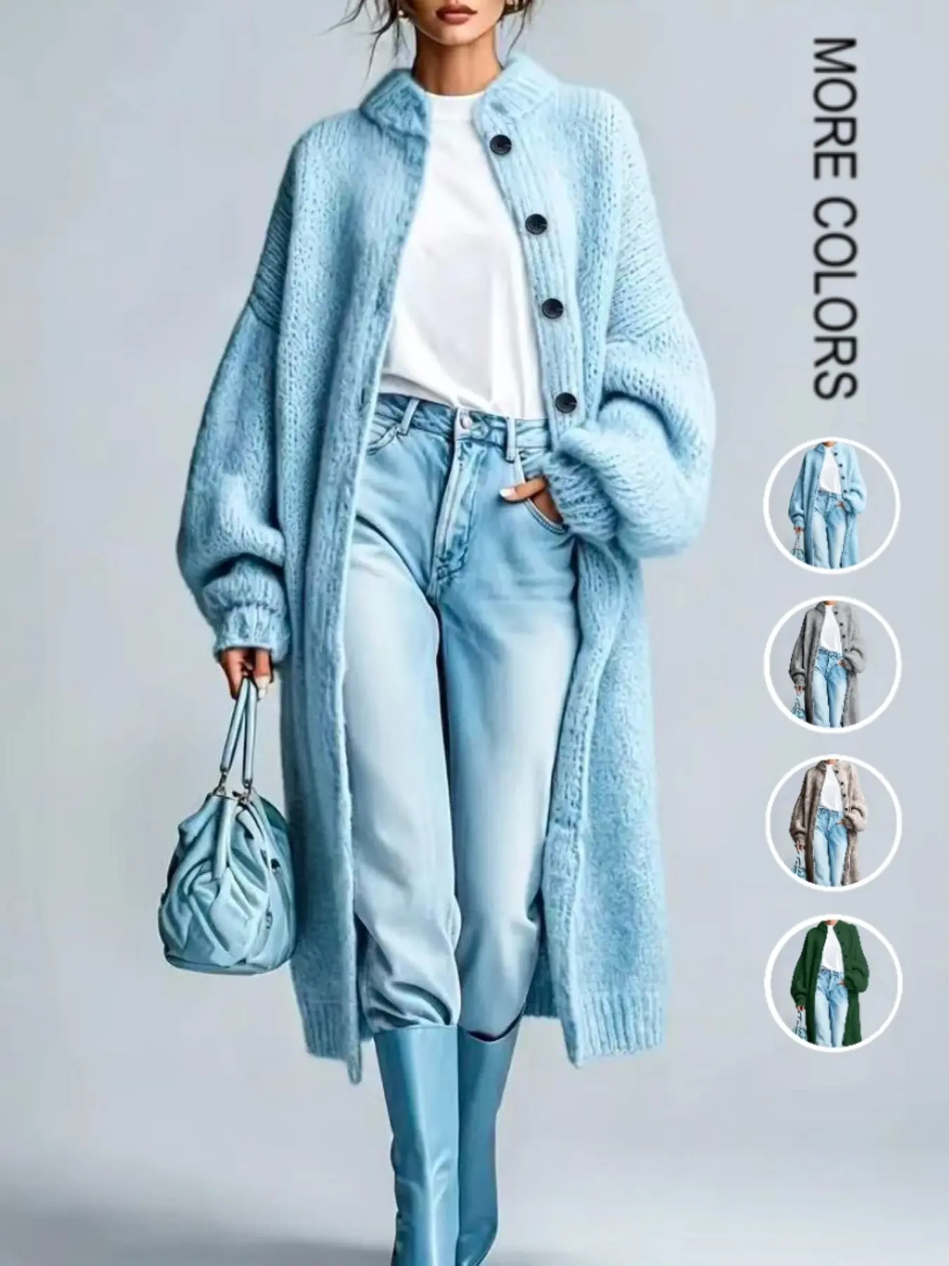 Women's Medium-Length Knit Coat, Fall Winter New Arrival, High-End Single Button Round Neck, Soft Comfortable Thickened, Elegant Casual Fashion