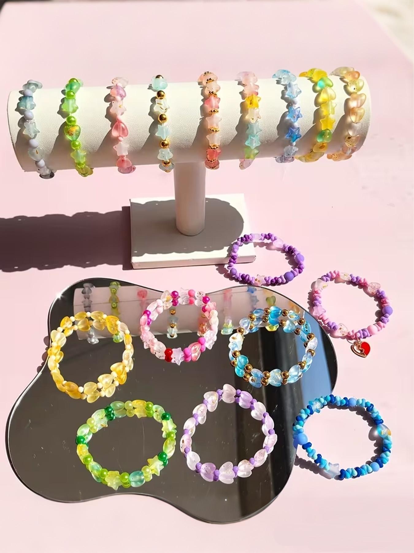 600 Pcs Star & Heart Bead Kit - DIY Jewelry Making Supplies with Colorful Acrylic Beads (Pink/Blue/Green/Yellow/White/Clear) + Storage Box, Craft Materials for Friendship Bracelets, Necklaces, Earrings, Keychains & Scrapbooking, Diy Mix Beads