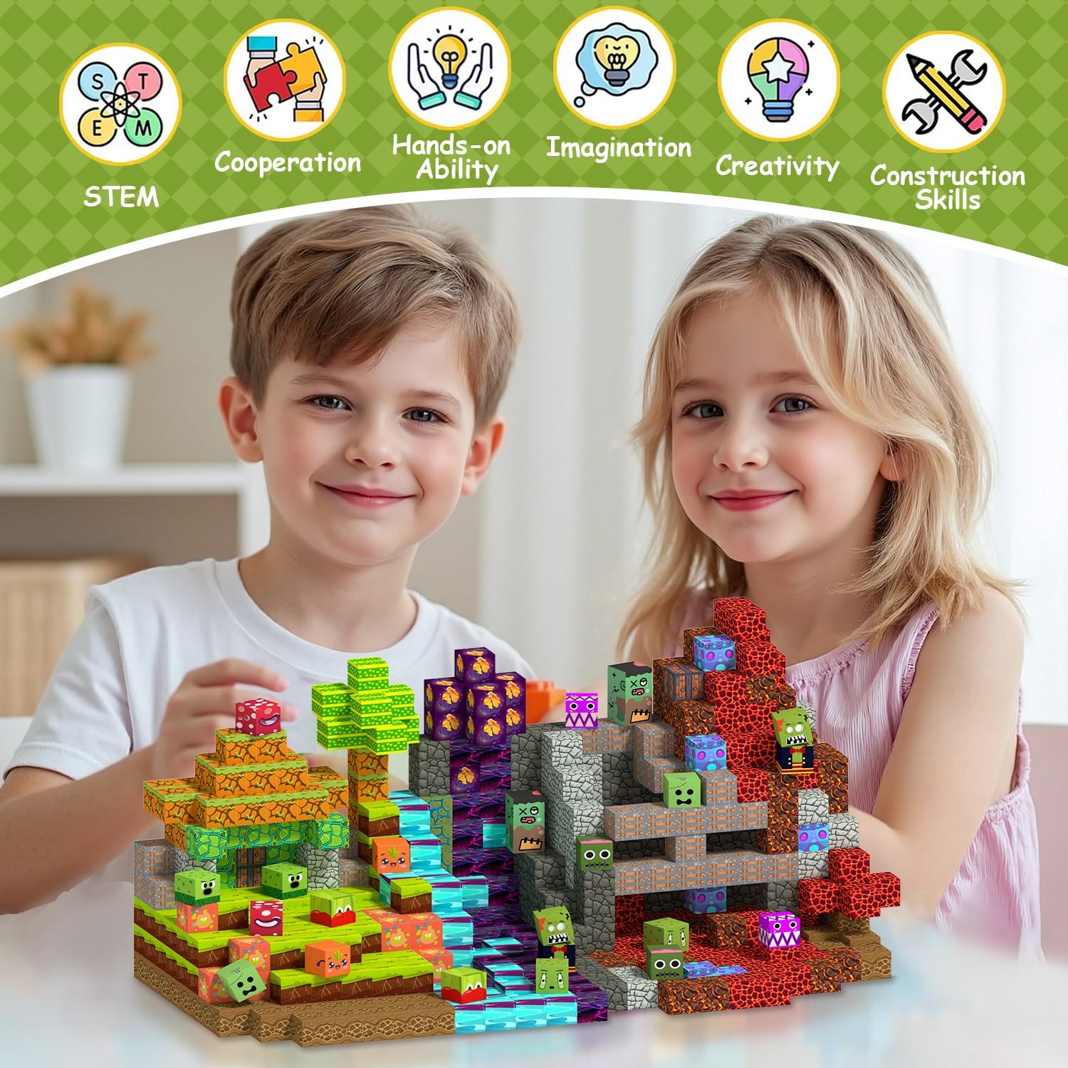 100/150 Pcs STEM Montessori Magnetic Tiles Set | Drop-Resistant Eco-Friendly Material, Smooth Rounded Edges | Develops Spatial Reasoning & Creativity | Strong Magnetic Grip for Secure 3D Constructions | Birthday Educational Gift for Toddlers Age 3+