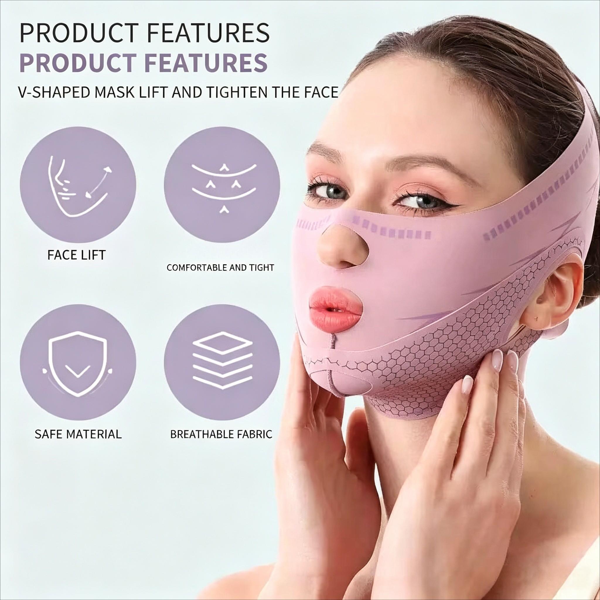 V-Shaped Face Lifting Mask, Double Chin Reducer, Jawline Sculpting Face Slimming Strap for Women & Men, V-Line Face Lift Tape, Anti-Wrinkle Facial Bandage, Reusable Face Lifting Belt, Durable, Invisible Elastic Face