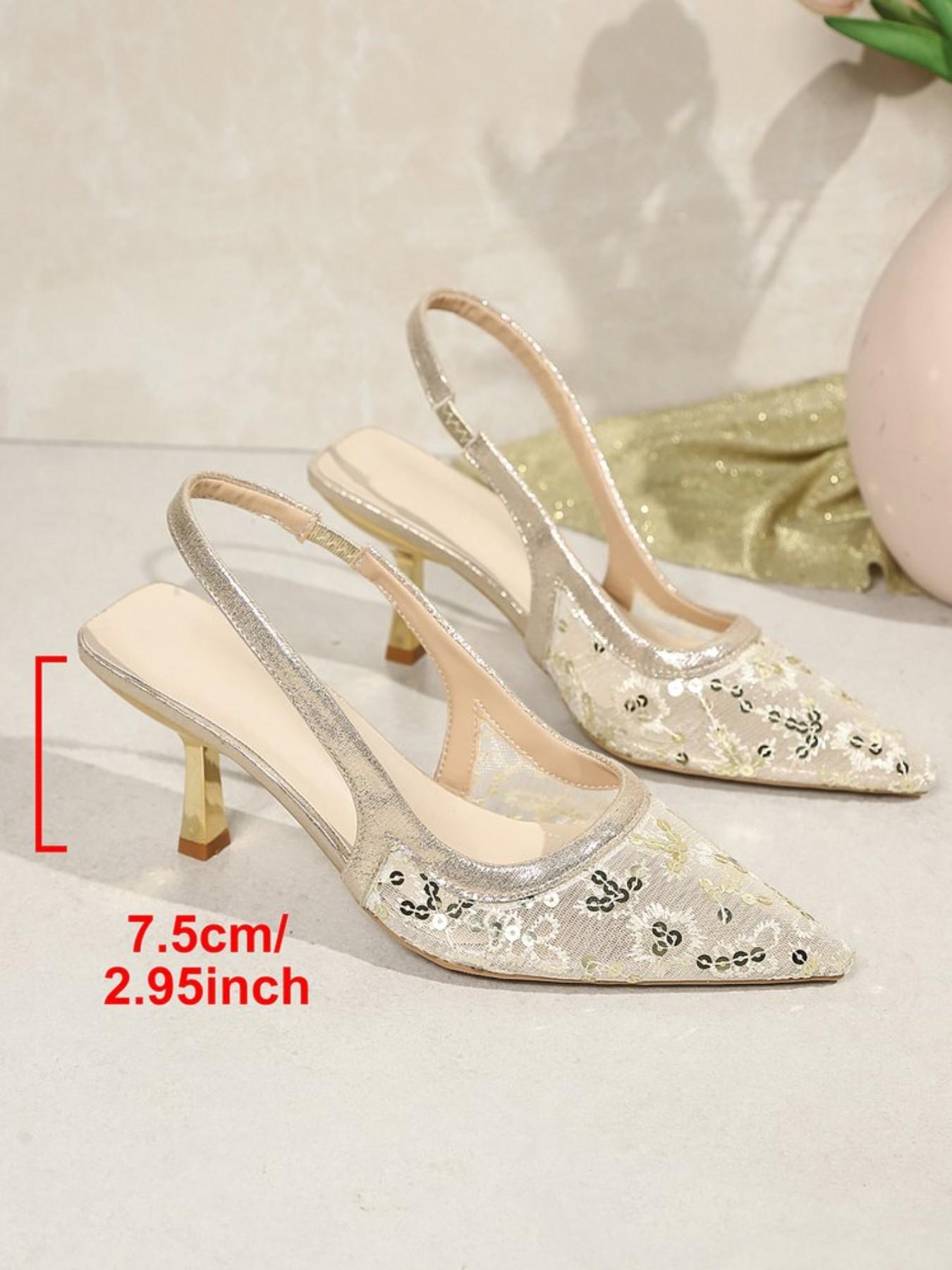 Women's Hollow Out Mesh High Heel Shoes, Pointed Toe Thin Heel, New Arrival Backless Strap Fashion Sandals, Trendy Evening Pumps