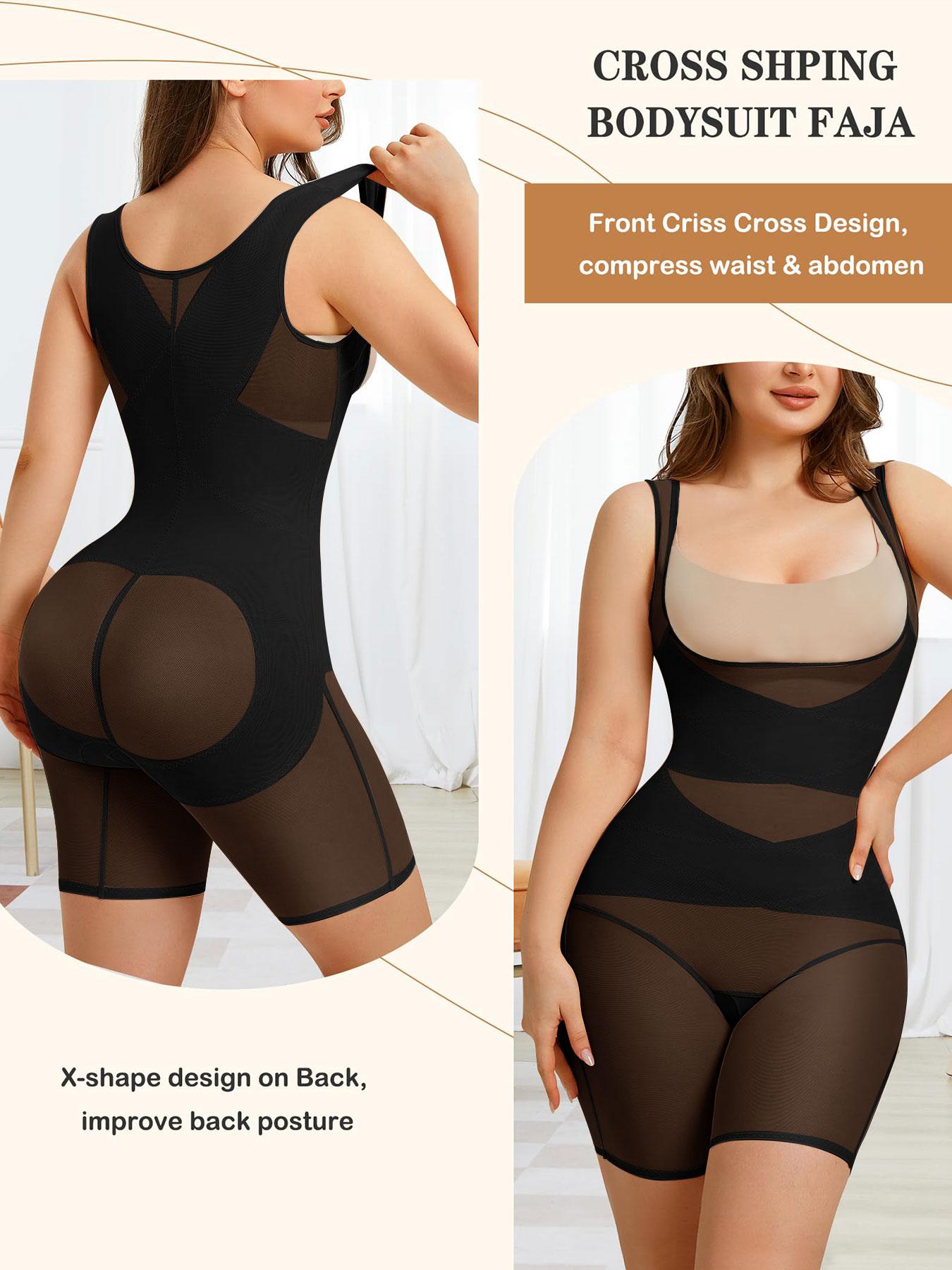 Plus Size Women's Shapewear Bodysuit, High Elasticity Mesh Fabric, Breathable & Invisible, All-Season Wear, Push-Up & Tummy Control Design, Womenswear