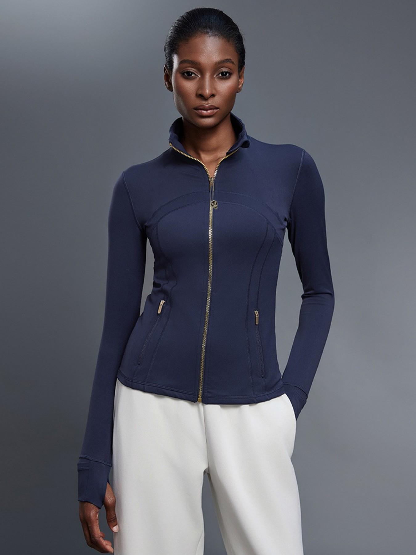 Spring Thin Stand Collar Fitted Jacket Zipper Running Sports Coat Fitness Yoga Top, Women's Casual Outerwear, Sporty Breathable Outerwear
