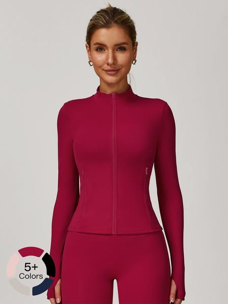 Women's Autumn Winter Zipper Long Sleeve Quick-Dry Yoga Jacket, Outdoor Casual Running Sports Gym Top, Breathable Activewear