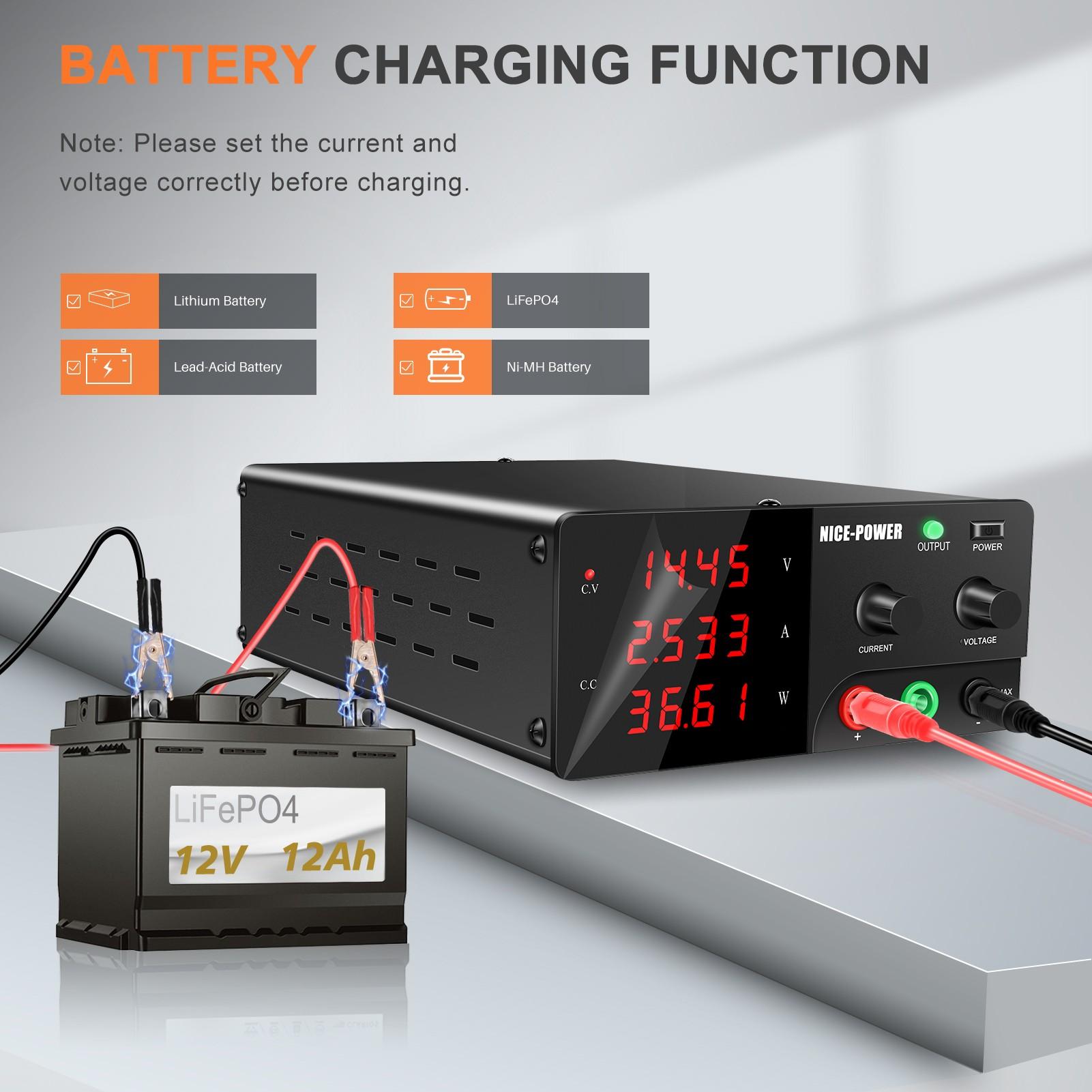 Nice-Power Variable Dc Power Supply, 15v 30a 450w High Power Bench Power Supply, Encoder Knob and Output Switch, Lab Power Supply