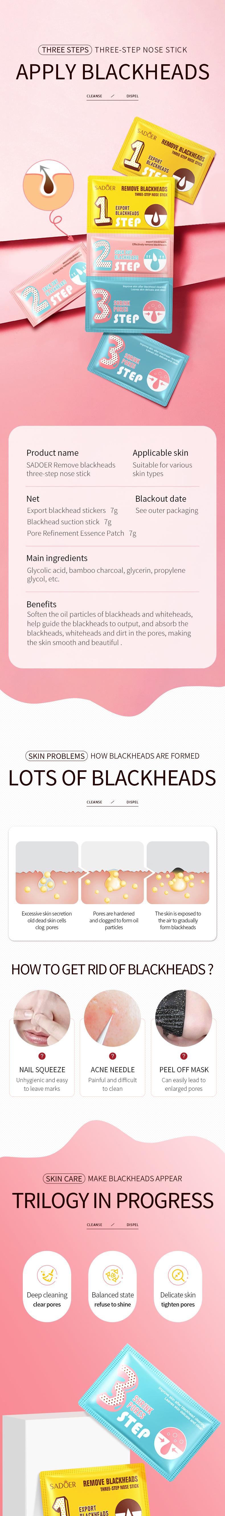 3 Step Blackhead Removal Kit | Deep Cleansing Nose Mask Strips, Unclog & Minimize Pores, 10 Sheets