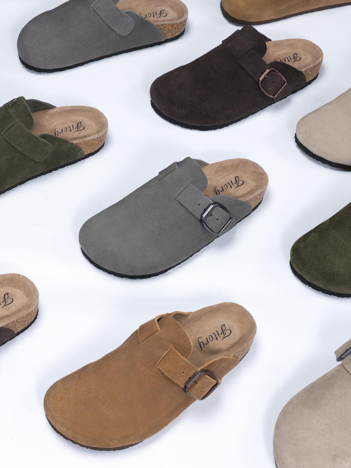 FITORY Breathe I | Women’s Suede Clogs, Womens Round Headed Cork Clogs, Suede Leather, Adjustable Straps Size 6-11