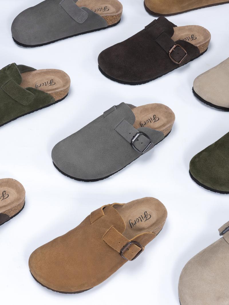 FITORY Breathe I | Women’s Suede Clogs, Womens Round Headed Cork Clogs, Suede Leather, Adjustable Straps Size 6-11