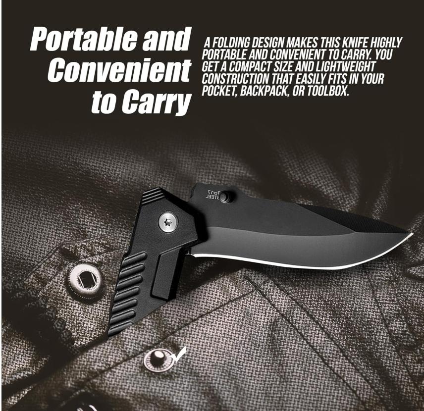 Compact Tactical Folder: Stainless Steel Razor Knife with Lockback Safety | EDC Outdoor Multitool for Survival & Camping | Premium Cool Gadget Collection Piece