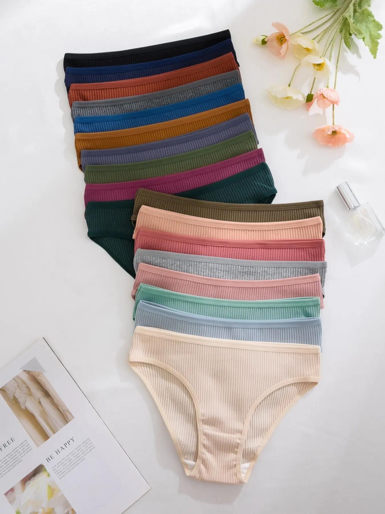 Women's Comfortable Pure Color Low Waist Thong Panties, Pack of 18, Soft Breathable Fashion Comfy Underwear for Daily Wear, Ladies' Intimate Apparel