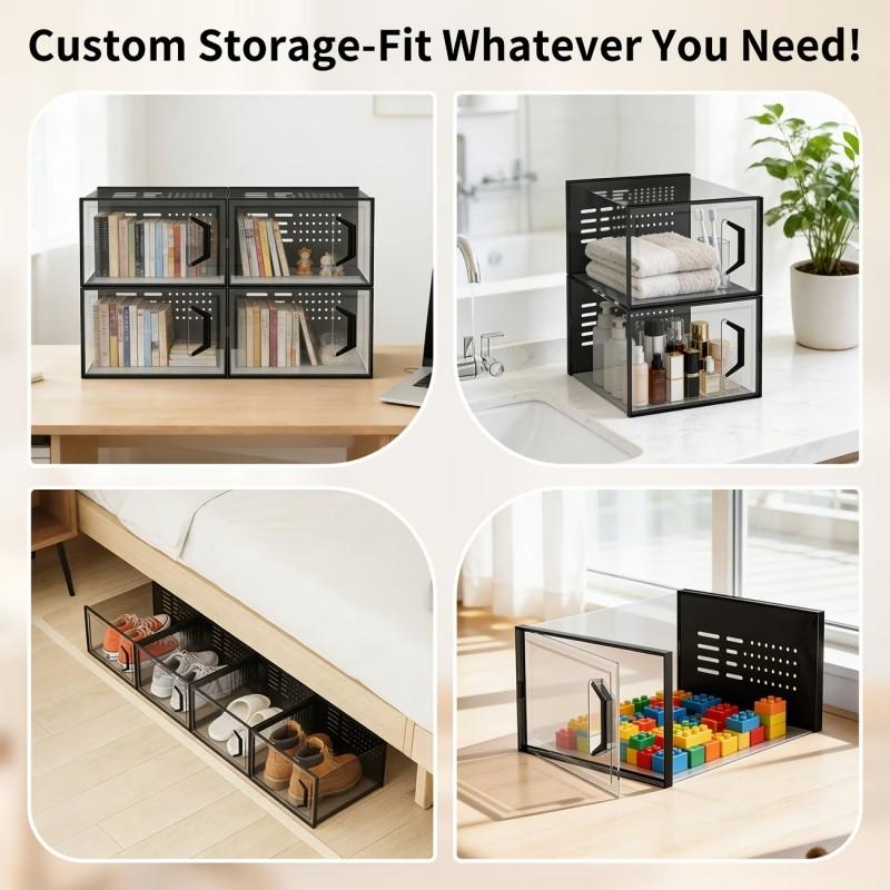 12-Pack Extra Large Shoe Storage Boxes, Transparent Plastic Stackable Organizer, Space-Saving Sports Shoes Rack for Closet, Entryway, Under Bed