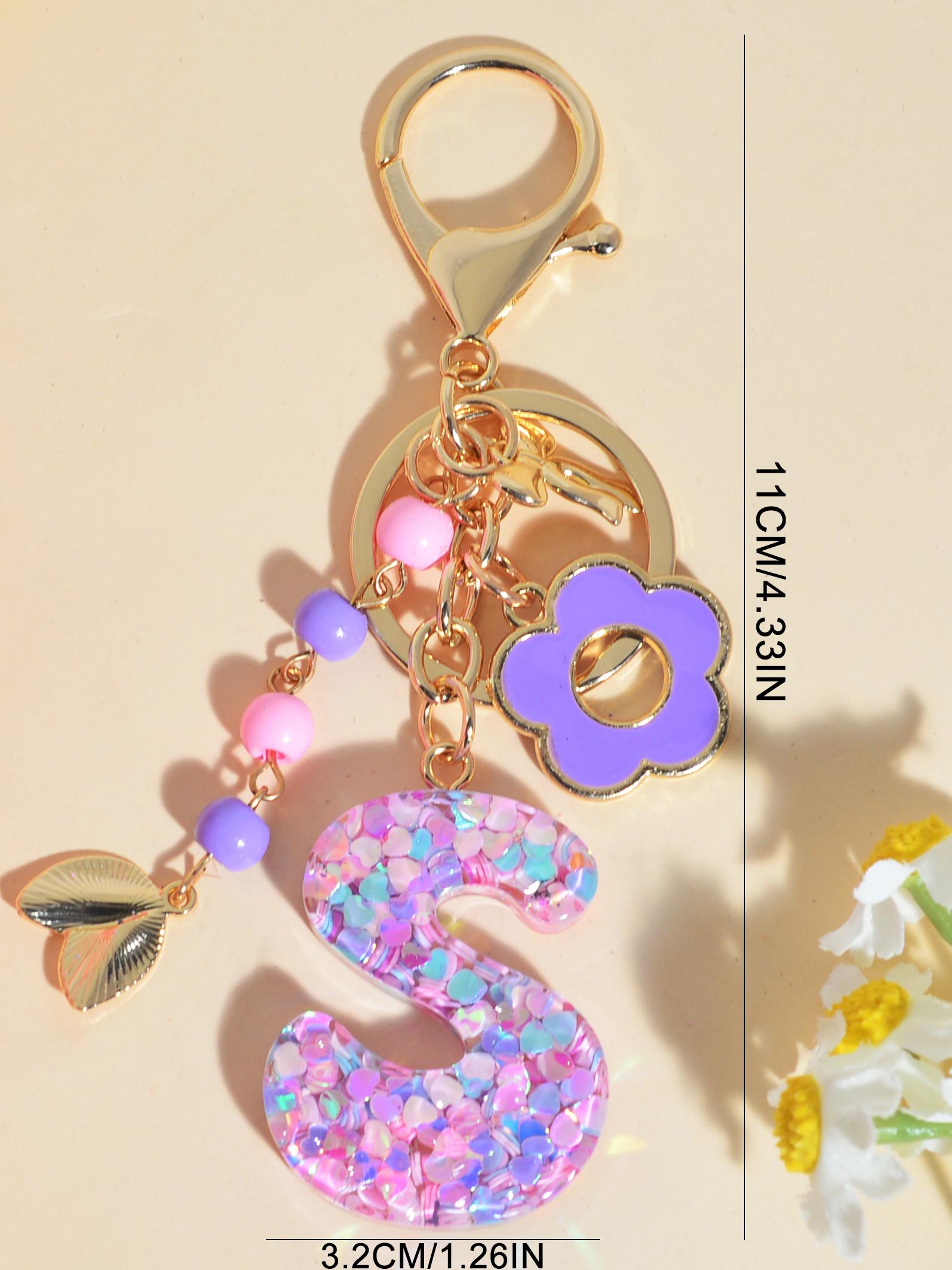 Floral Letter Keychain, Sparkly Tassel Pendant, High-End Unique Design, Birthday Gift for Couples, Student Backpack Charm, Car Key Decor