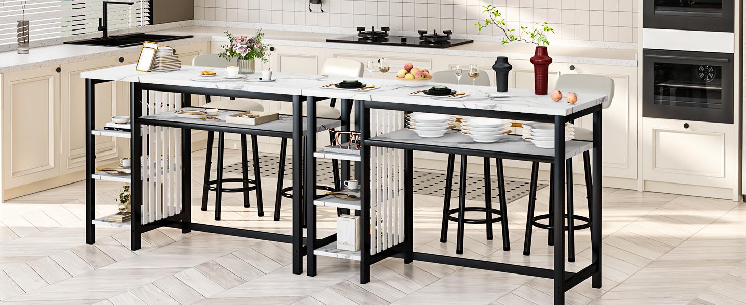 AWQM Set of 3 pub table and chairs, Modern White Faux Marble Table with 2 PU Cushion Bar Stools, Kitchen Counter with 3 Tier Storage Shelves, Space Saving Table for Home & Kitchen, Black Frame, Gold Frame AWQM Set of 3 pub table and chairs, Modern White Faux Marble Table with 2 PU Cushion Bar Stools, Kitchen Counter with 3 Tier Storage Shelves, Space Saving Table for Home & Kitchen, Black Frame, Gold Frame