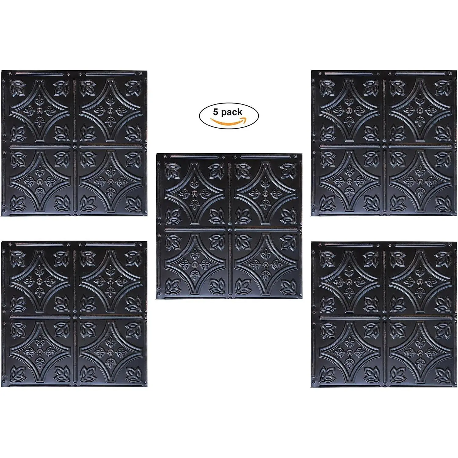 Tin Wall Tiles -Up Ceiling Tiles Stair Riser Kitchen Backsplash - Rustic Black 12x12 inch Sample, 5 Pack