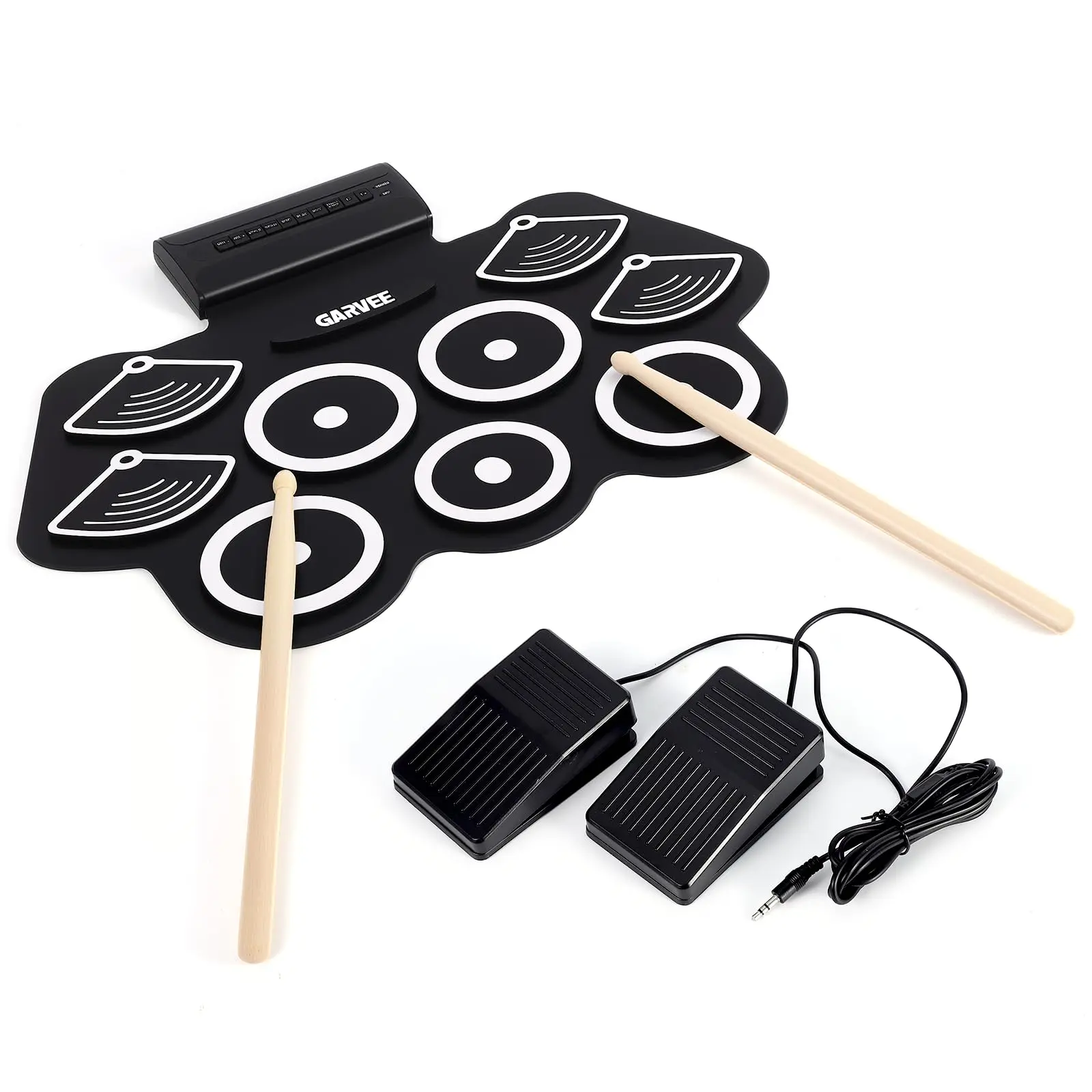 Garvee 9-Pad Roll-Up Electric Drum Set with Roll-Up Pads, Drumsticks, Includes Pedals, Rechargeable Battery - Portable Set for Beginners, Ideal Gift for Percussion Instrument Enthusiasts