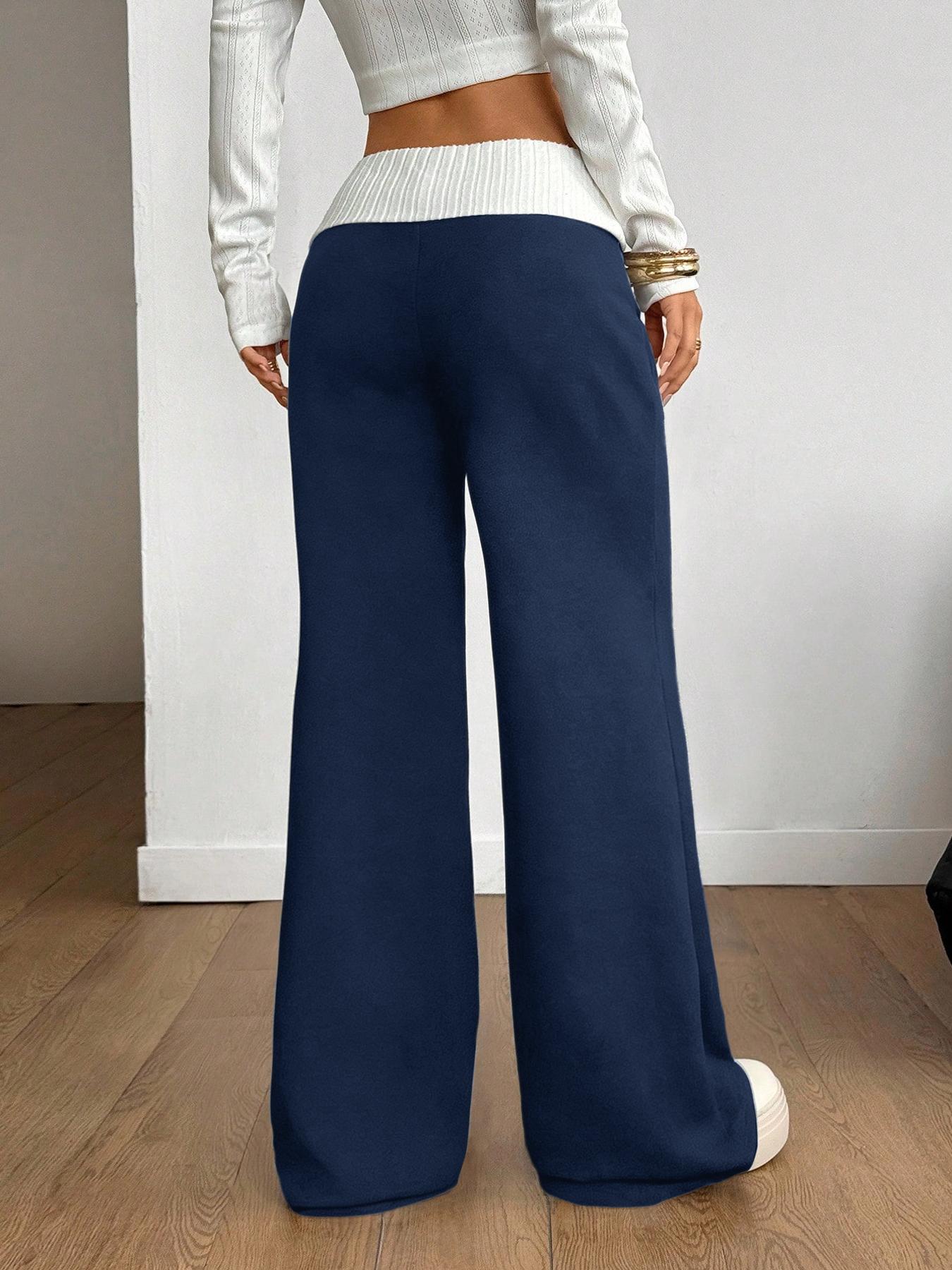 1 Piece Women’s Baggy Wide Leg Sweatpants - Ribbed High Waist Lounge Pants | Trendy Y2K Baggy Pants for Casual & Loungewear