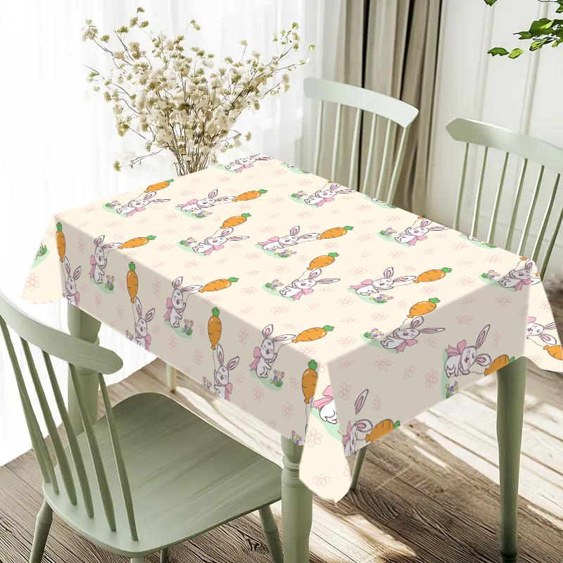 Rectangular Easter Tablecloth, Cartoon Rabbit & Egg Design, Spring/summer Floral Pattern, Perfect for Holiday/easter Decorations, Dining, Picnic Table Cover