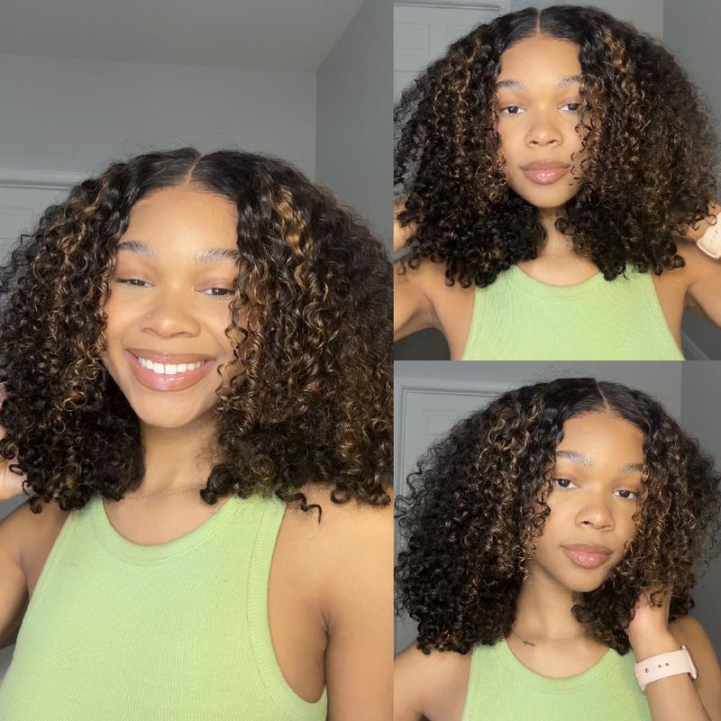 Midulla Brown Wear and Go Kinky Curly Glueless Wigs Human Hair Pre-cut Lace Bleached Knots 7x5 Closure Wigs for Women Pre Plucked Human Hair Wigs Springtock