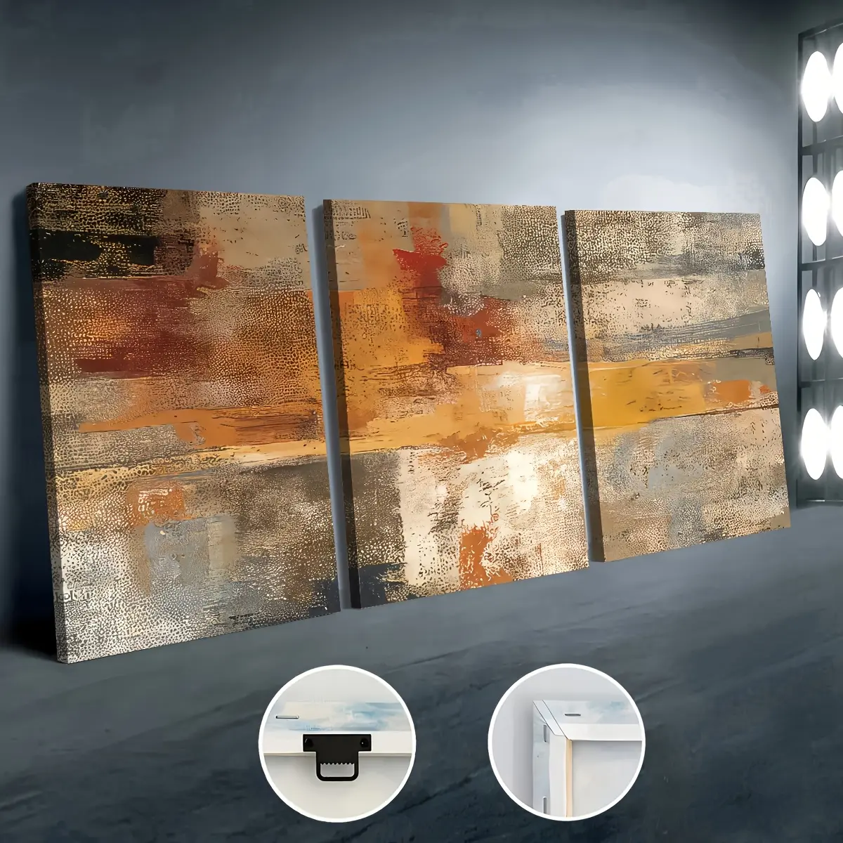 3Pcs Framed 2D Flat Canvas Wall Print, Ready‑to‑Hang Vintage Abstract Luxury Geometric Wall Art Set, Wooden Framed Canvas Poster, Home Decor for Living Room, Bedroom & Dining Room, Perfect Holiday Gift‑2D Flat Print
