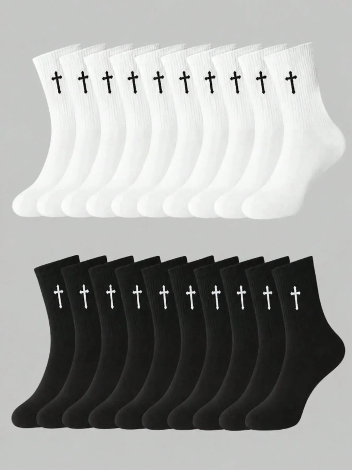 Men's Street Style Cross Pattern Crew Socks, Soft, Breathable Moisture-Wicking Fabric, All-Season Socks, Ideal for Outdoor Activities & Daily Wear, 5/10/20 Pairs Pack