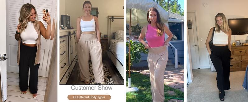 Angeralla Christmas gifts High Waisted Plicated Side Pocket Wide Leg Long Palazzo Casual Pants