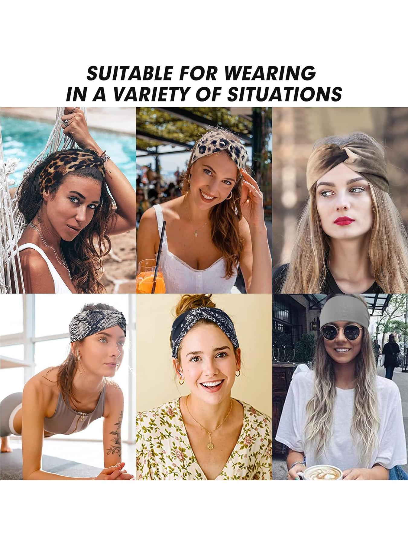 6pcs Boho Fashion Leopard Print Cross Hairbands Set, Comfortable Elastic Workout Headbands for Running Yoga Party Daily Wear, Zigzag Headband