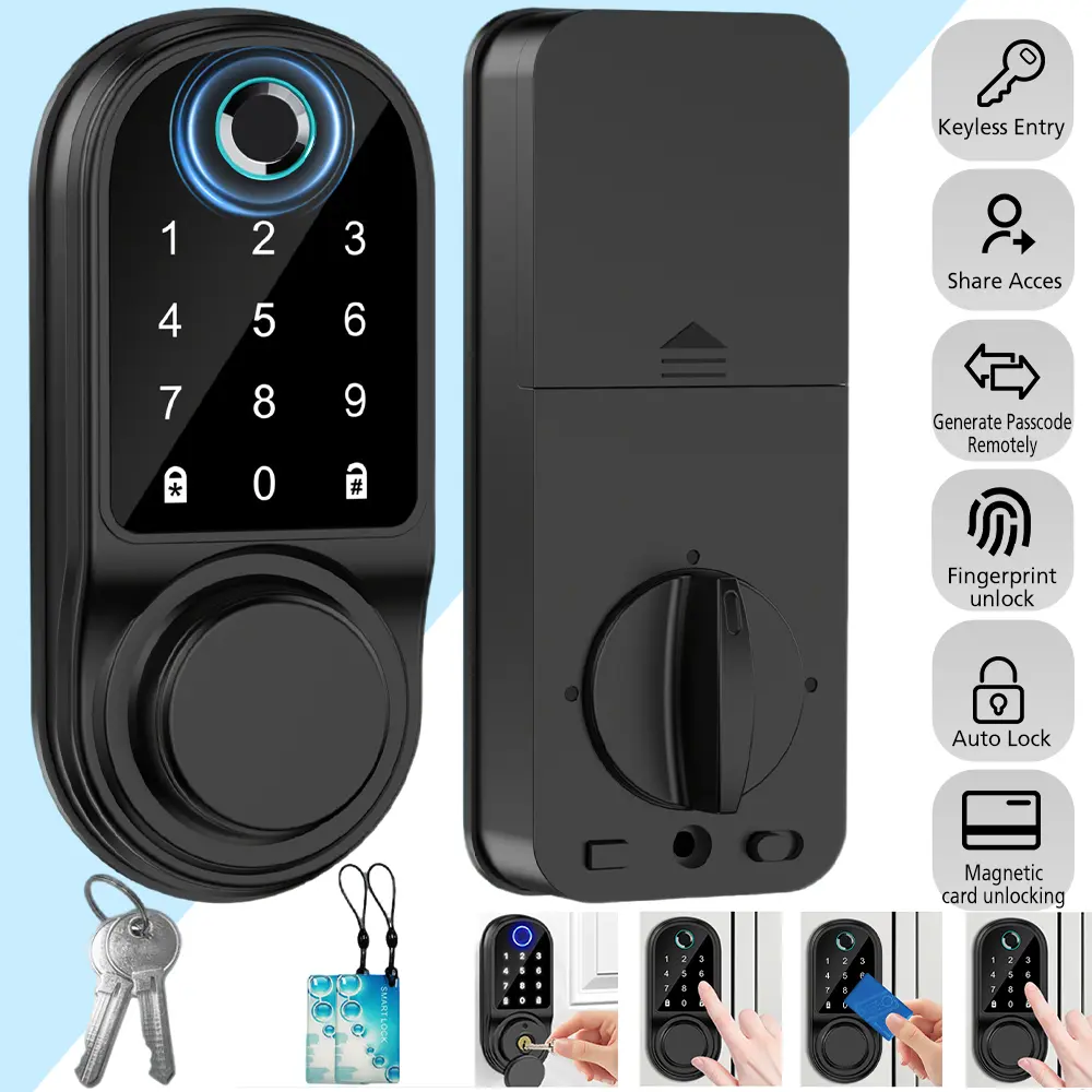 5-in-1 Biometric Electronic Door Lock - 0.3s Fast Unlock, Bluetooth App Control, Passcode, Card & Key Access, Auto Lock for Front Door, 5-In-1 Lock