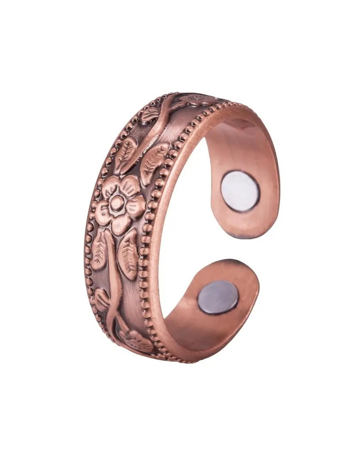 Trendy Luxury Copper Plum Four Magnet Therapy Ring, Couple's Fashion Jewelry, in Stock, Perfect Gift for Lovers