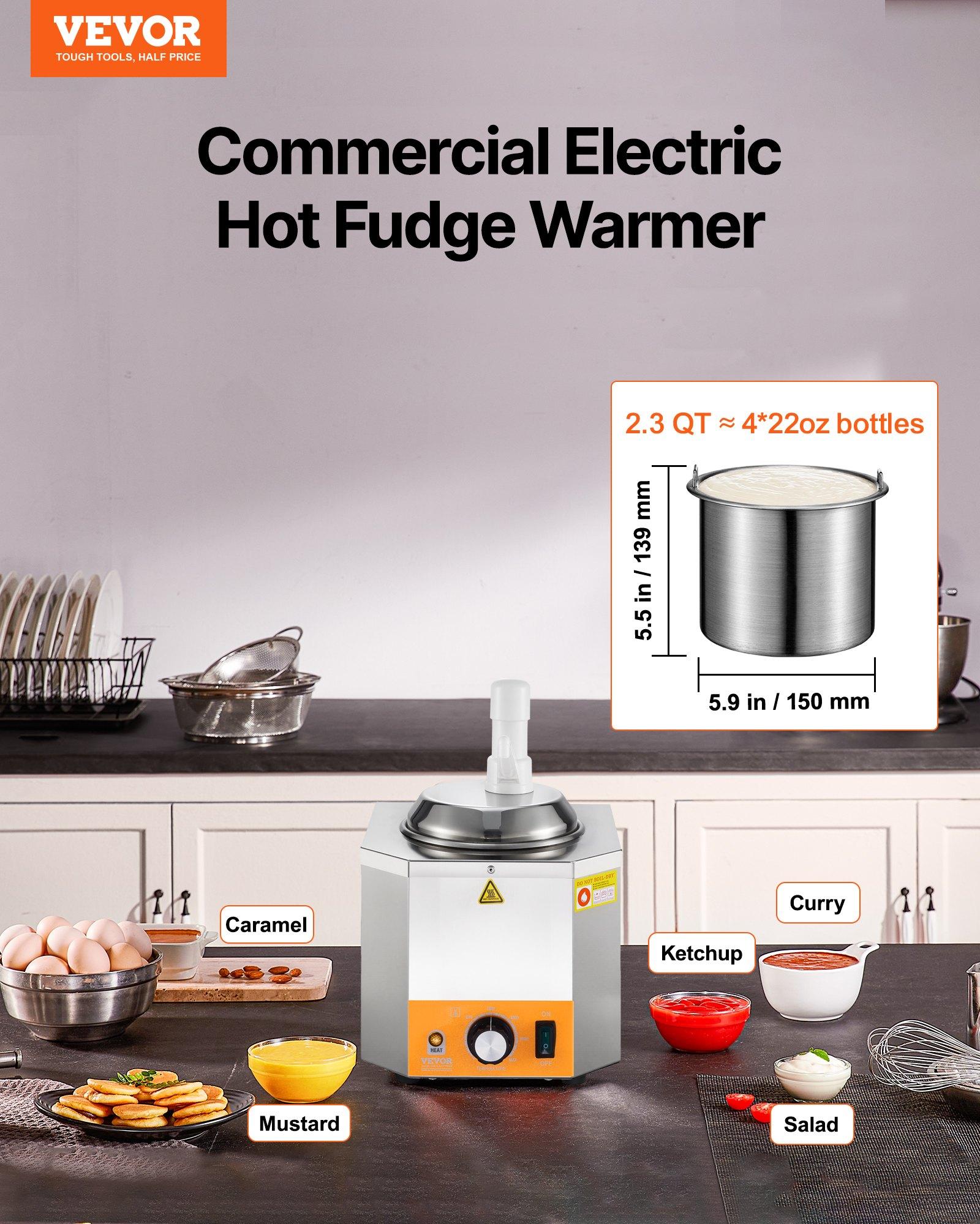 【Summerfinds】VEVOR Electric Cheese Dispenser with Pump, 2.4L Commercial Hot Fudge Warmer, Plastic Pump Dispenser, 86-230℉ Temp Adjustable Nacho Cheese Sauce Warmer, for Hot Fudge Cheese Caramel