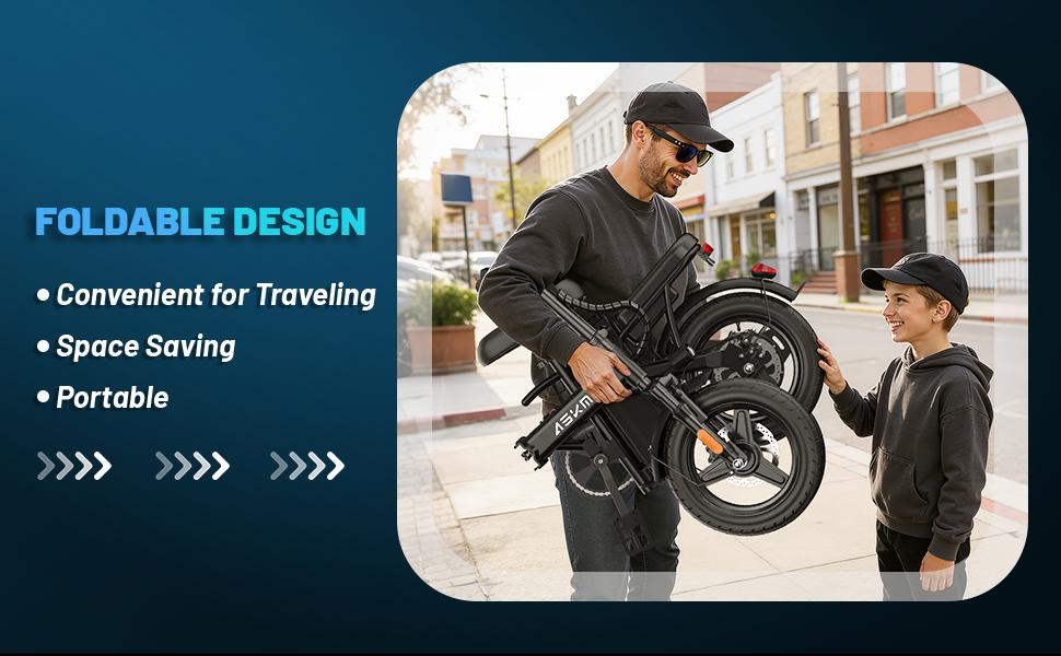 ASKMY E14 Urban Folding E-Bike 1000W, Long Range 45 Miles | 14" Compact Tires, Dual Disc Braking System | UL2849 Certified, Enhanced Safety Battery, 12-Month Warranty, Easy Storage