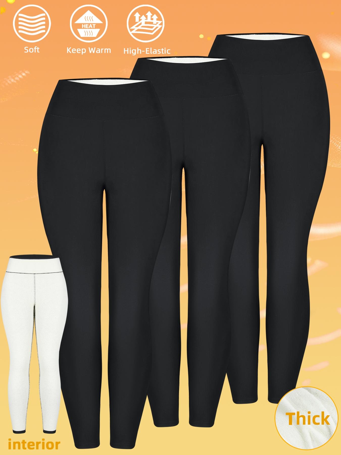 Women's 3-Piece Winter Fleece-Lined Leggings, High-Waisted Warm Long Pants, Sporty Casual Minimalist Daily Wear, Thick and Comfortable
